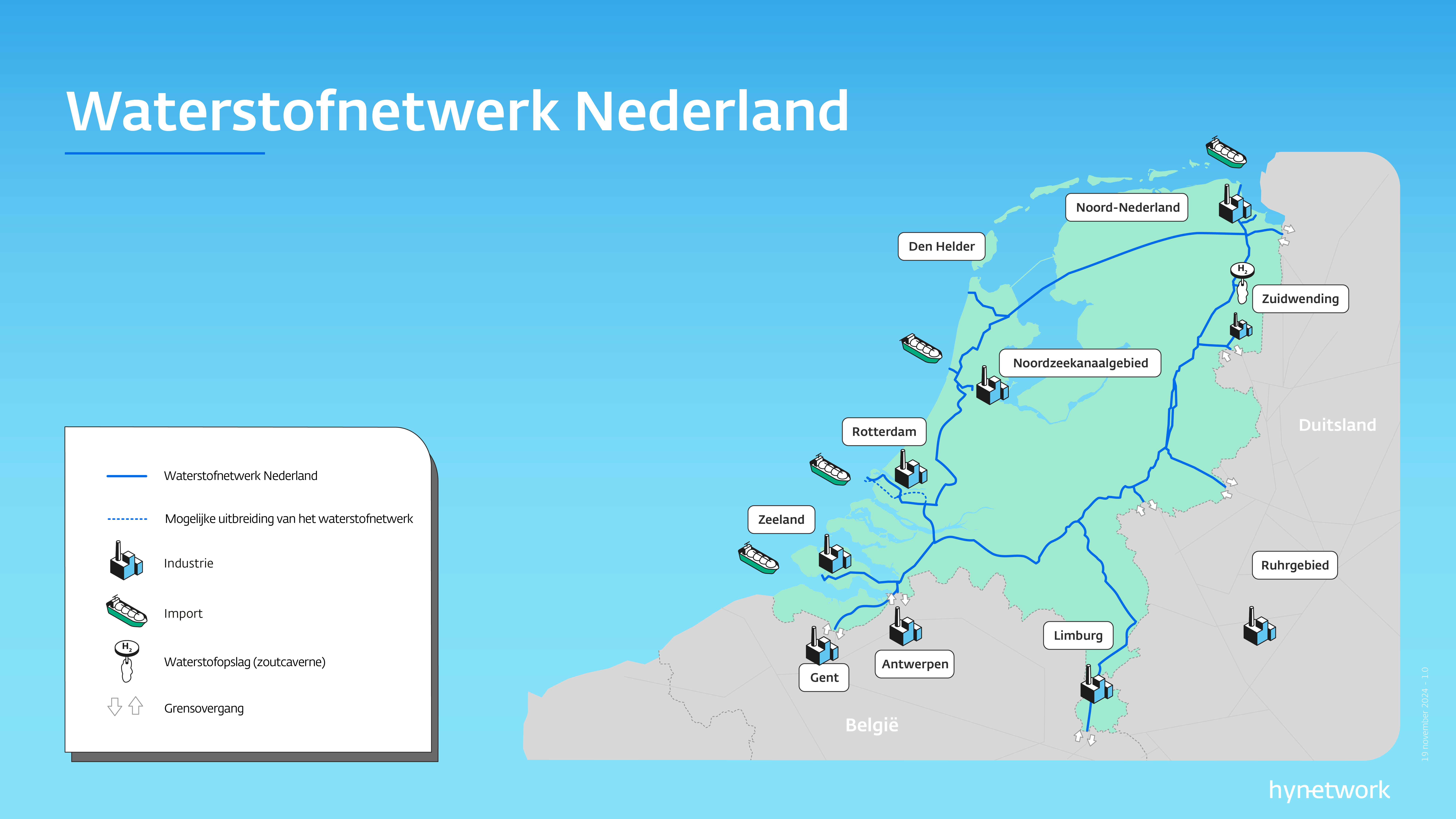 Waterstofnetwerk Nederland kaart
