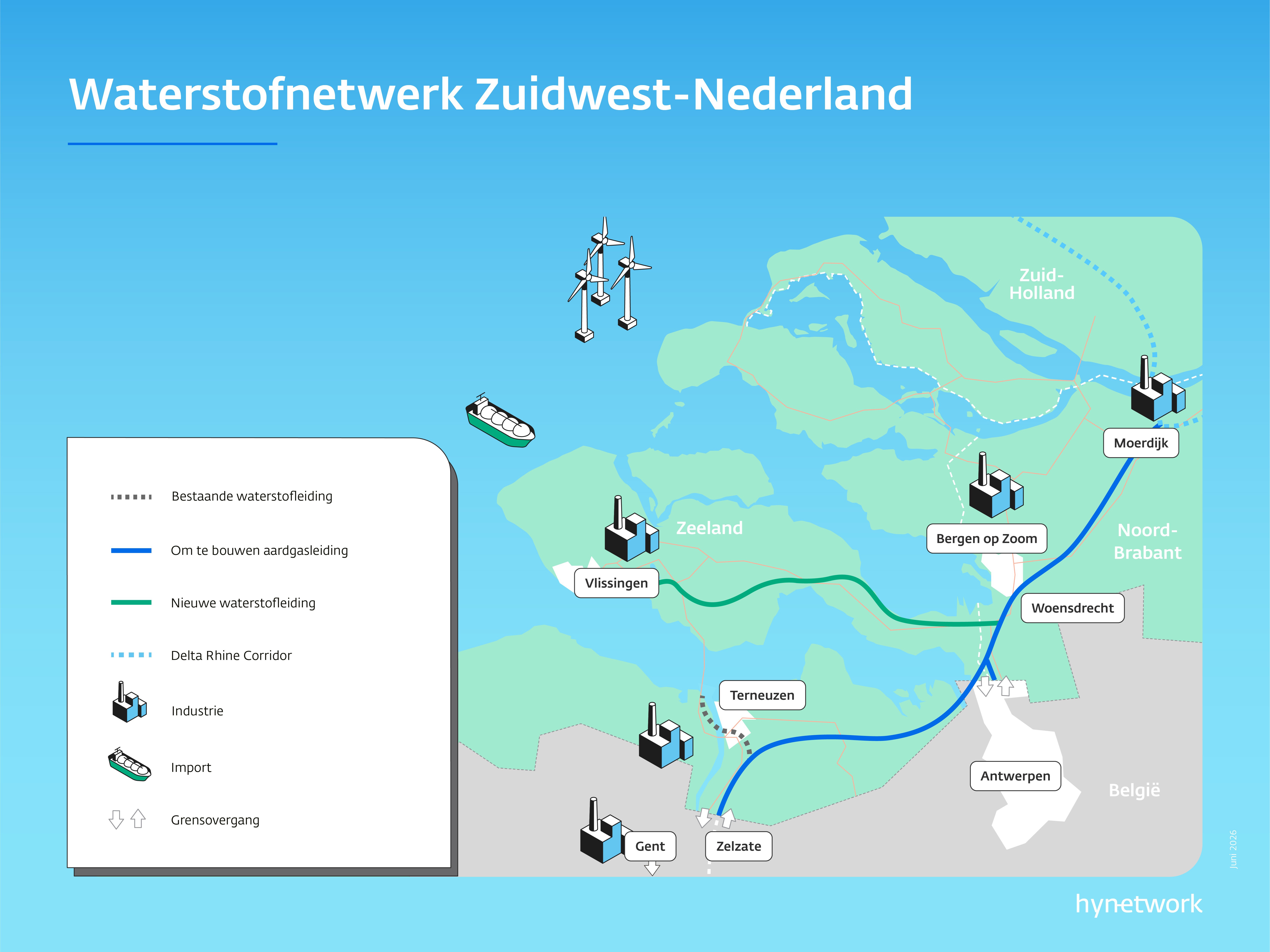 Waterstofnetwerk Zuidwest Nederland kaart