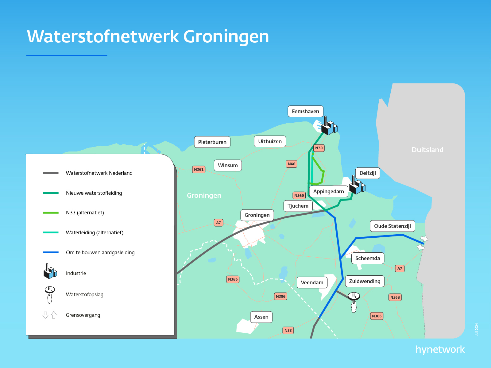 Groningen waterstofnetwerk kaart