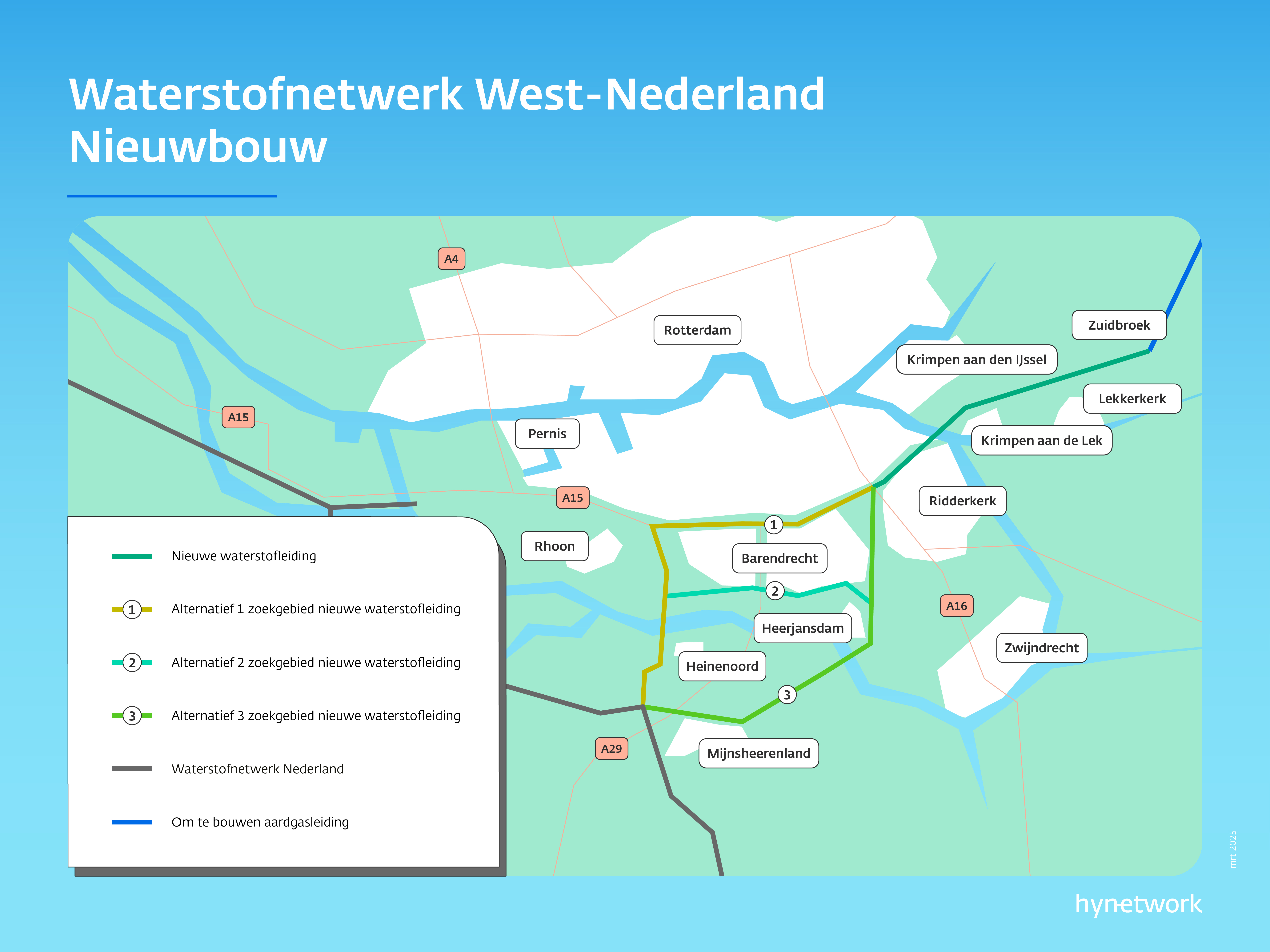 Waterstofnetwerk West-Nederland Nieuwbouw kaart alternatieve routes